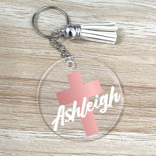  Personalised Rose Gold Cross Keyring 