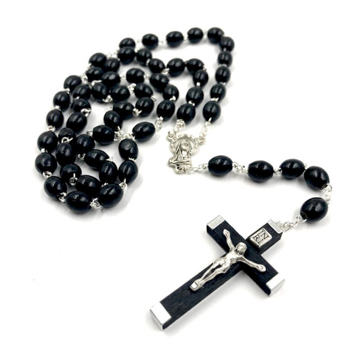  Oval Shaped Black Wooden Men's Rosary 