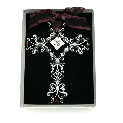  40th Ruby Wedding Anniversary Filigree Cross 