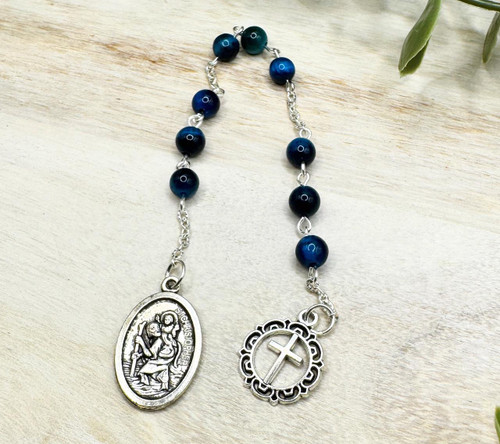  Blue Tiger Eye Chaplet Of Saint Christopher 