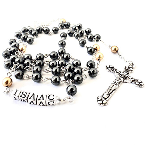  Two Tone Hematite  Men's Rosary Bead Necklace 