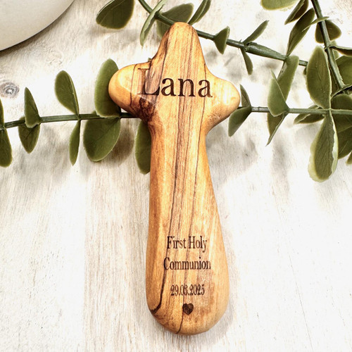  Personalised Olive Wood First Holy Communion Holding Cross 