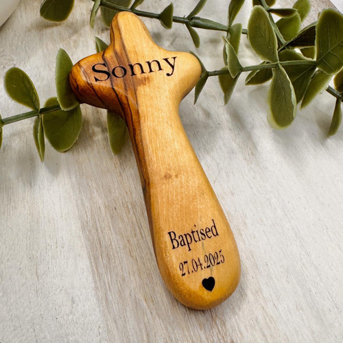  Personalised Olive Wood Baptism Holding Cross 