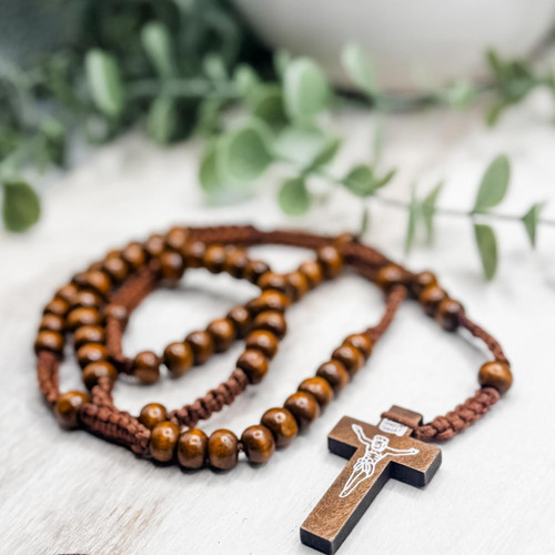  Brown Corded Wood Rosary Beads 
