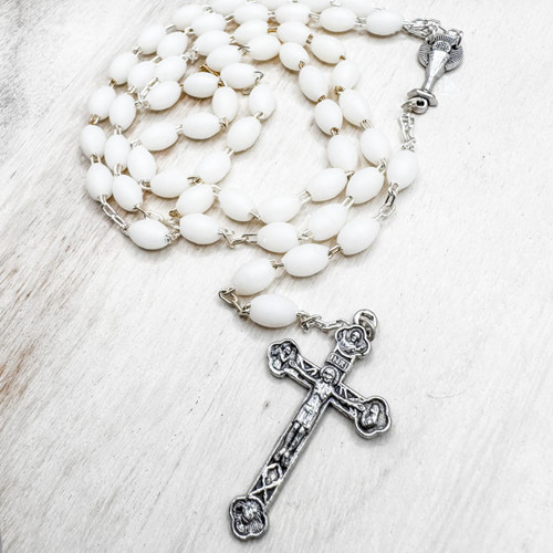  First Holy Communion White Rosary Beads with Gift Box 