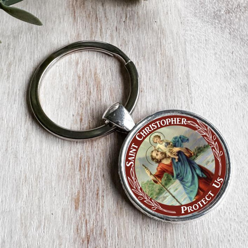  Round Saint Christopher Colour Keyring 