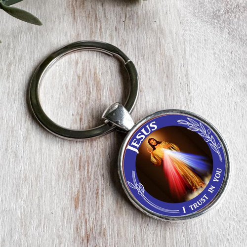  Round Divine Mercy Colour Keyring 