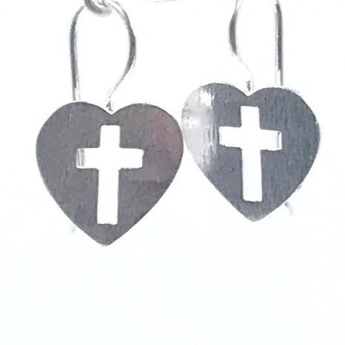  Sterling Silver Cross In Heart Earrings 
