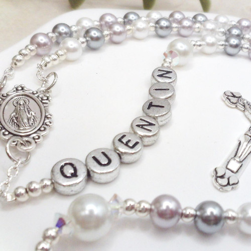 Crystal Faith Collection Faux Pearl and Swarovski Crystal Rosary  - Personalisation Included 