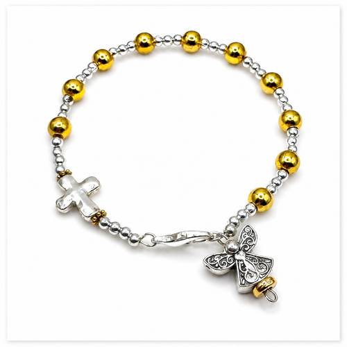silver and gold one decade rosary bracelet