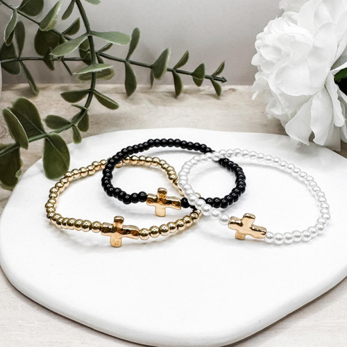  Set of 3 Gold Cross Bracelets 