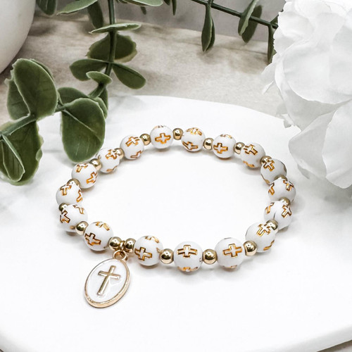  White Cross Christian Bracelet 