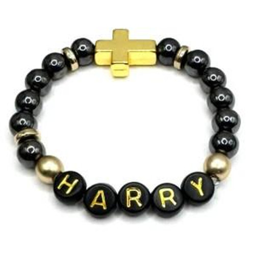  Hematite Personalised Christian Bracelet 