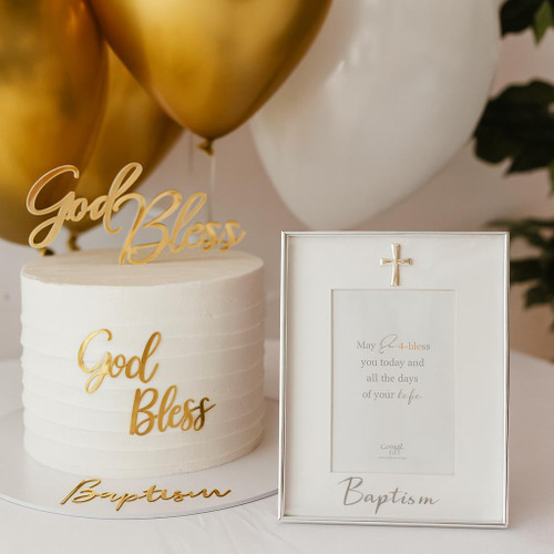  Baptism Photo Frame with Silver Cross and Crystal 