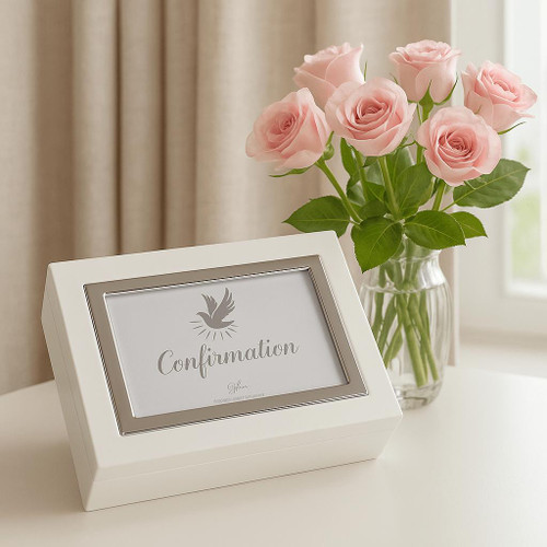  Personalised White Confirmation Keepsake Box with Photo Space 