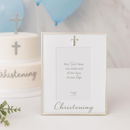  Christening Photo Frame with Silver Cross and Crystal 