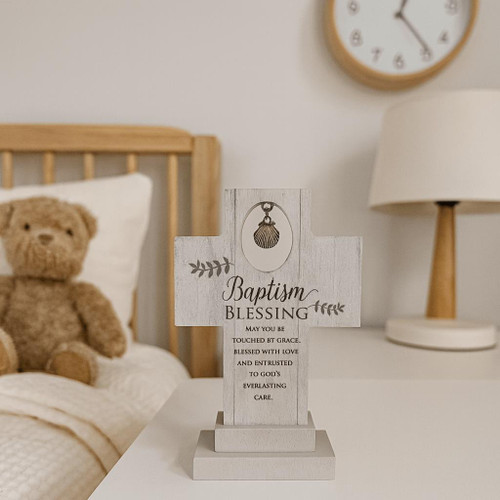 Wooden Standing Baptism Cross - Personalise   Wooden Standing Baptism Cross - Personalise