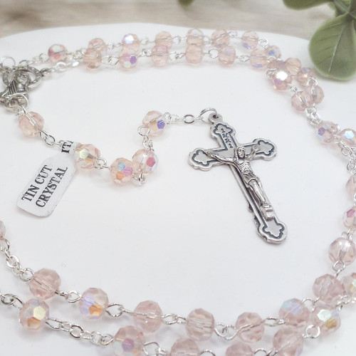  Pink Rosary Beads - Pink Crystal 6mm 