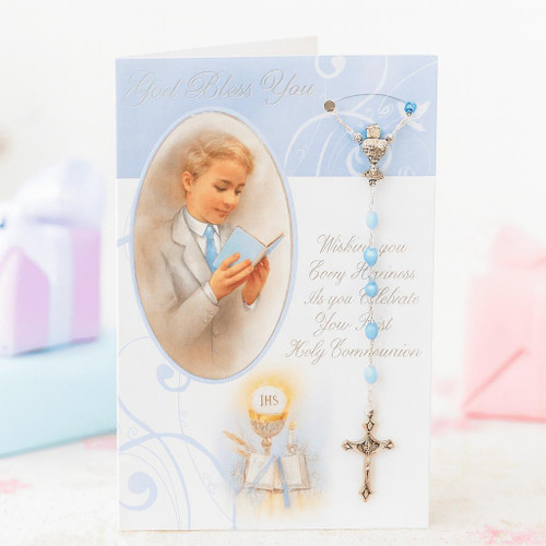  Boy's Communion Card with Rosary 