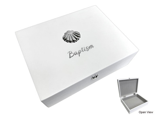  Baptism Keepsake Memory Box – White Wood with Engraving Option 