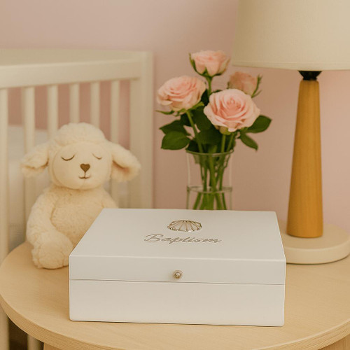  Baptism Keepsake Memory Box – White Wood with Engraving Option 