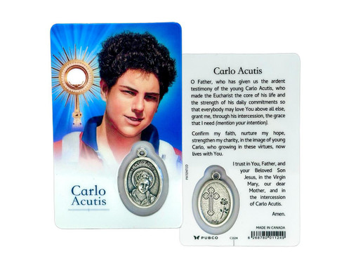  Saint Carlo Acutis Laminated Holy Card with Medal For Schools 