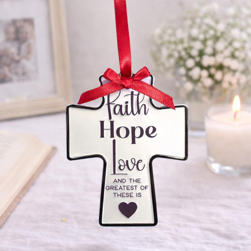  Faith Hope Love Cross Ornament – Metal Hanging Decoration 