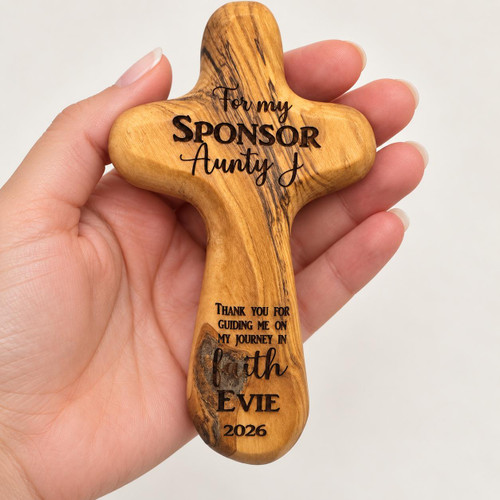  Personalised Olive Wood Holding Cross – Confirmation Sponsor Gift 