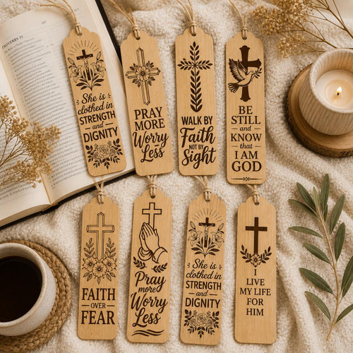  Personalised Bookmark – Bamboo Look Engraved Gift with Faith Quote Options 