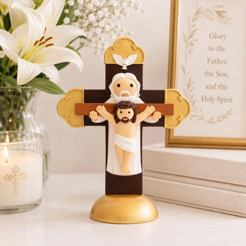  Holy Trinity Cross Figurine | Little Drops of Water | 14.1cm Catholic Gift 