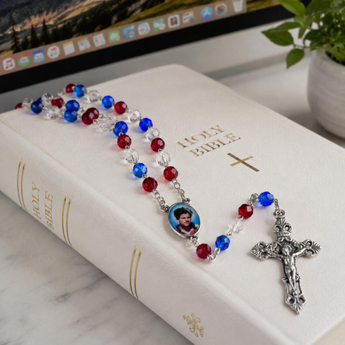  Saint Carlo Acutis Rosary | 6mm Glass Bead Catholic Rosary with Carlo Acutis Centrepiece 