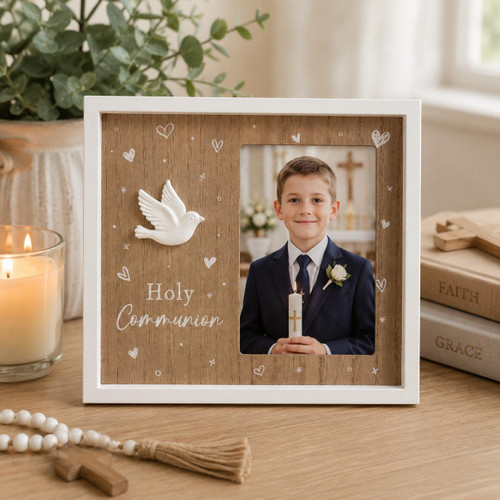  22 x 20cm Holy Communion Photo Frame with Dove Design | Christian Keepsake Frame 