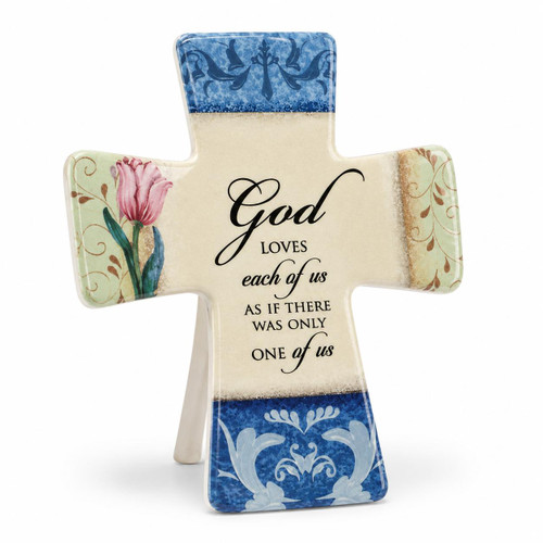  Ceramic Inspirational Cross | God Loves Each of Us Christian Home Decor | 