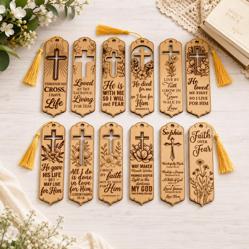  Wooden Christian Bookmark with Gold Tassel | Inspirational Bible Bookmark 15cm 