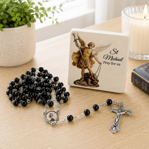  Saint Michael Rosary & Pray For us Plaque Gift Set | Catholic Gift Australia 