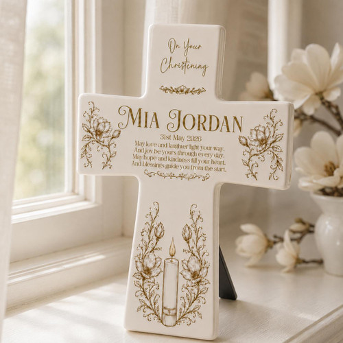  Personalised Christening Cross with Name, Date & Verse | Ceramic Keepsake 