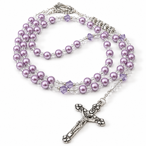 Swarovski Light Amethyst personalised rosary beads