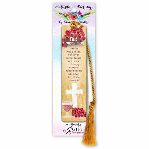  First Holy Communion Metal Bookmark with Gold Tassel – John 6:35 