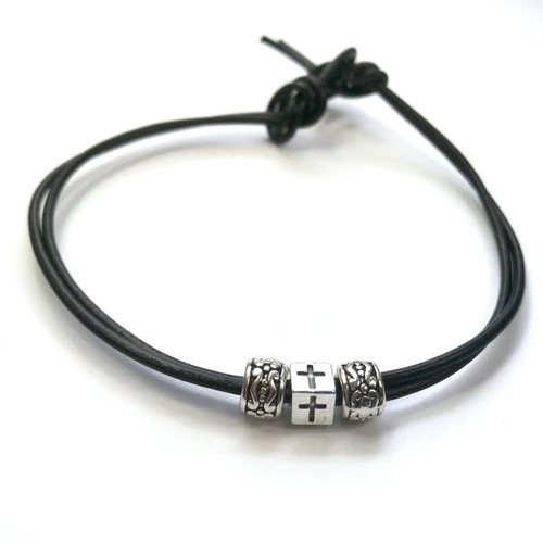 Boys Modern Leather Christian Bracelet - Religious Gift 
