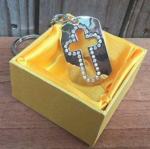  Diamonte Cross Cut Out Keyring 
