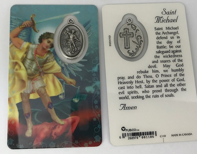Saint Michael Laminated Holy Card with Medal