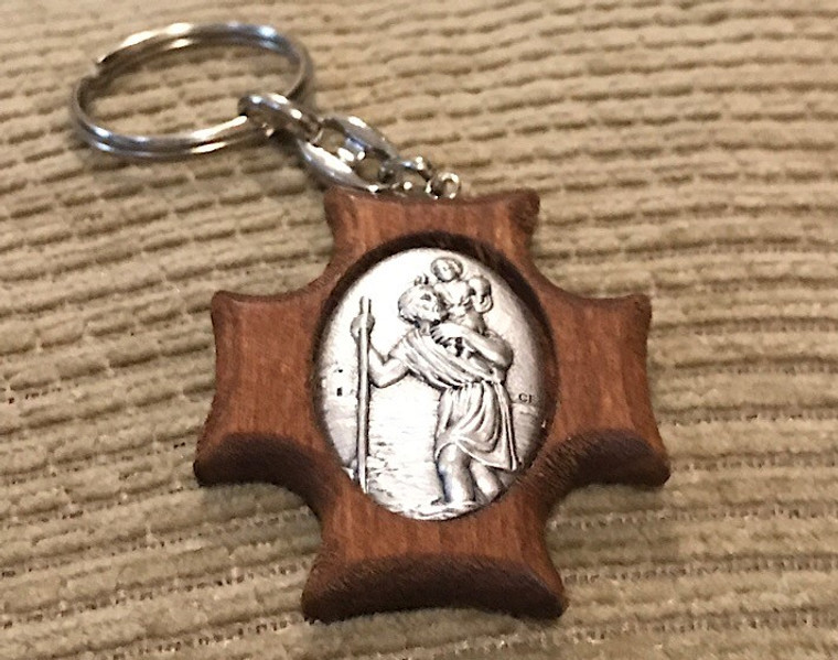 Wooden Saint Christopher Keyring