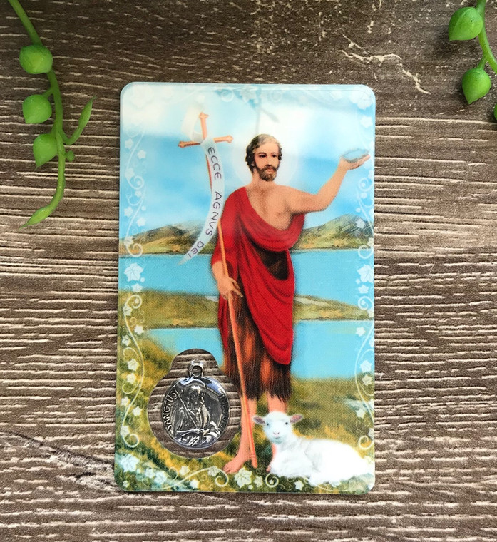 Saint John The Baptist Laminated Holy Card with medal