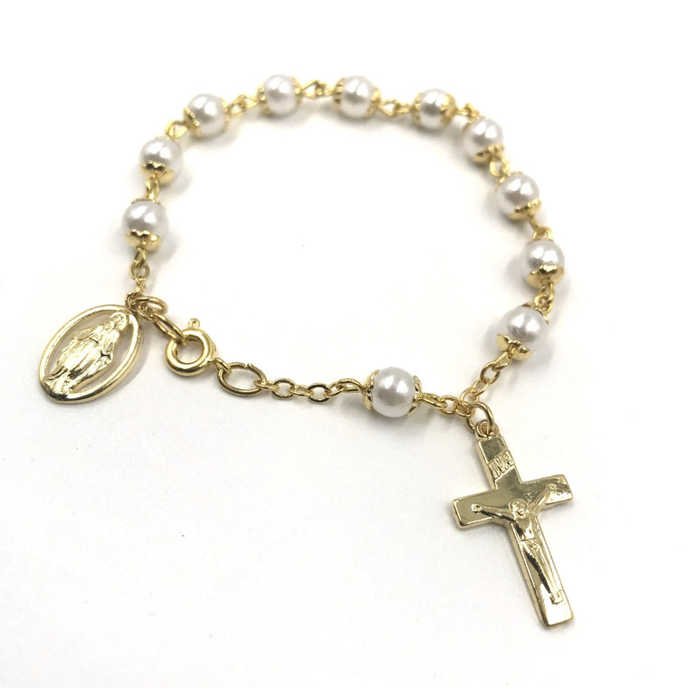 Pearl and Gold Rosary Bracelet
