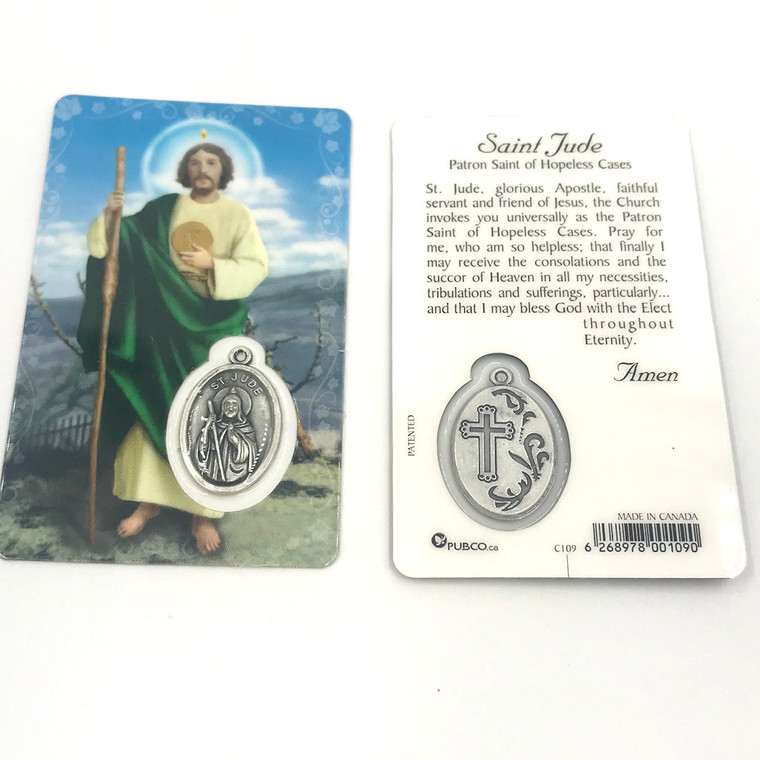 Saint Jude Laminated Holy Card with Medal