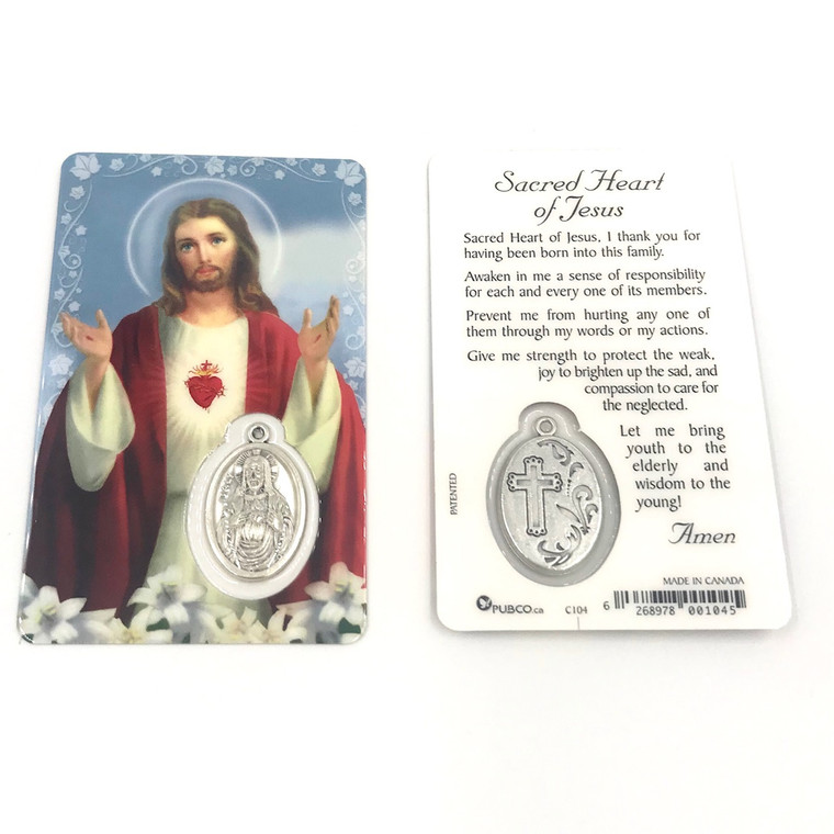 Sacred Heart Of Jesus SHOJ Laminated Holy Card with Medal