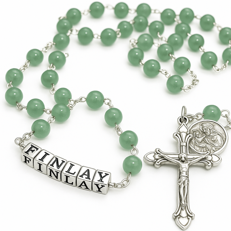 buy green rosary beads personalised