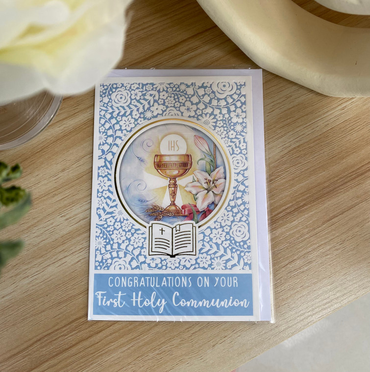 Blue 'Congratulations On Your First Holy Communion' First Holy Communion Greeting Card