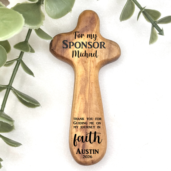 Confirmation sponsor gift olive wood cross personalised Australia