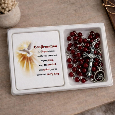 Confirmation Rosary and Plaque Gift Set Red Holy Spirit Keepsake Australia
